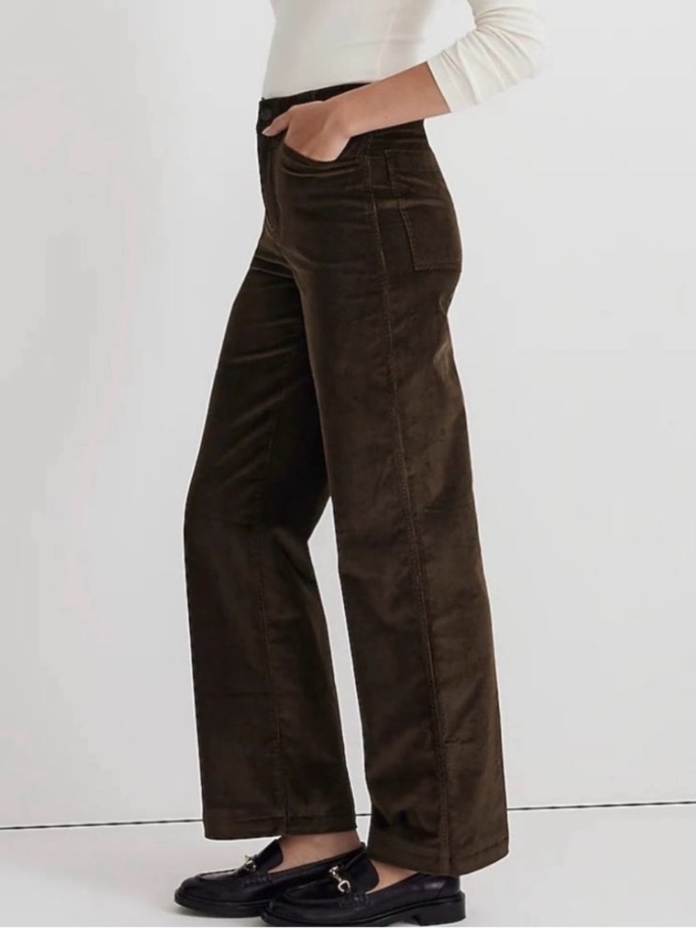 Madewell Emmett Wide Leg Corduroy Pants - Dark Olive